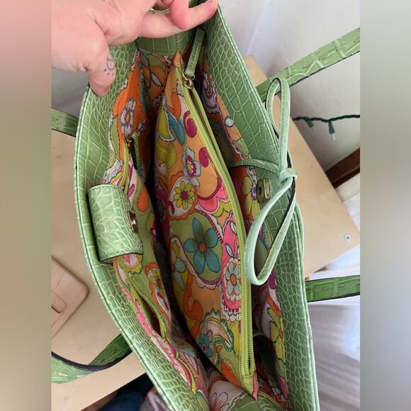 Vintage y2k crocodile embossed shoulder bag mint green tote spring - Picture 4 of 11